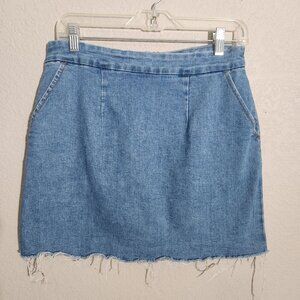 Forever 21 Skirt Womens Blue Denim Mini Medium Frayed Zipper Closure